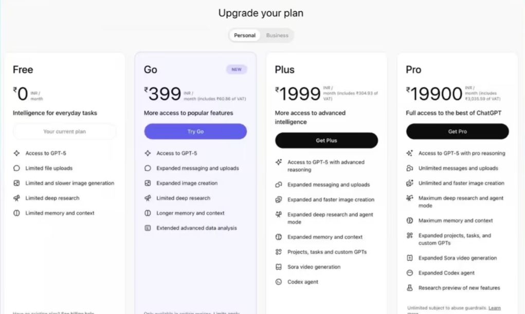 OpenAI 推出“ChatGPT Go”低价套餐：仅限特定地区，每月 399 印度卢比