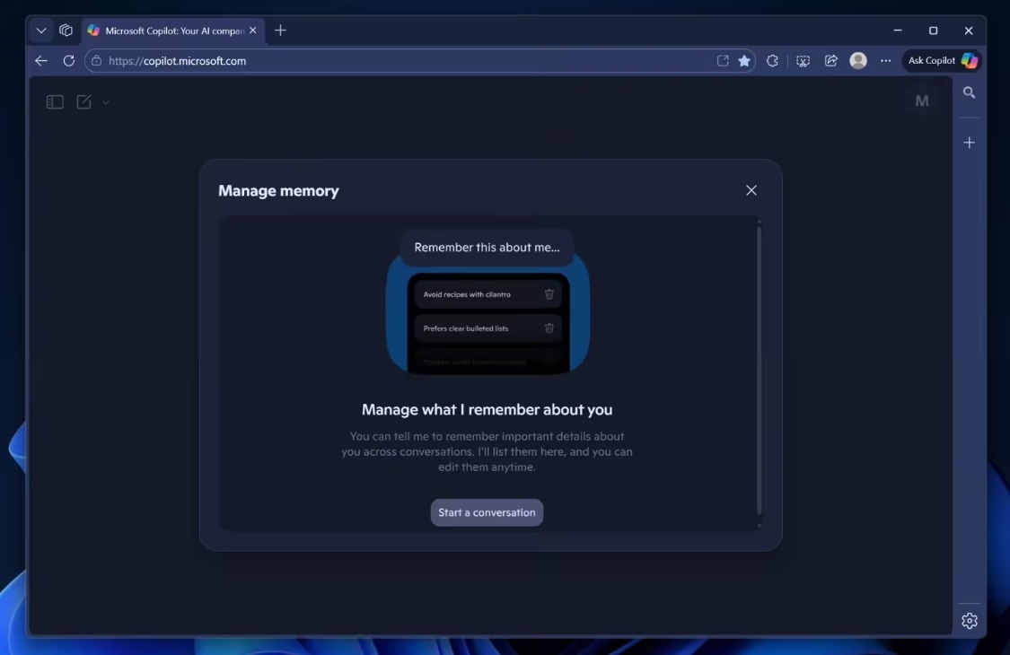 35bb27fcj00t2pqx6004ed000v900kap 微软 Copilot 将上线完整 AI 记忆管理功能