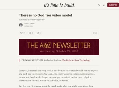 A16Z：AI 视频模型不会一家独大，产品层才是最大机会